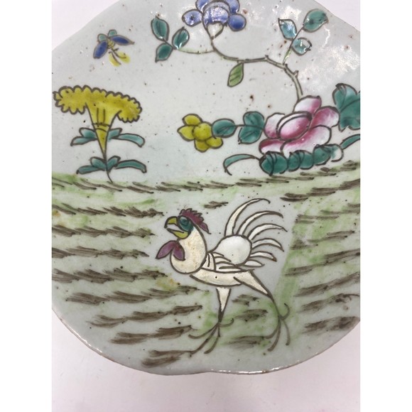 Antique Handmade Handpainted Earthenware China Rooster Set of Bowls Plates 7” - Picture 6 of 7